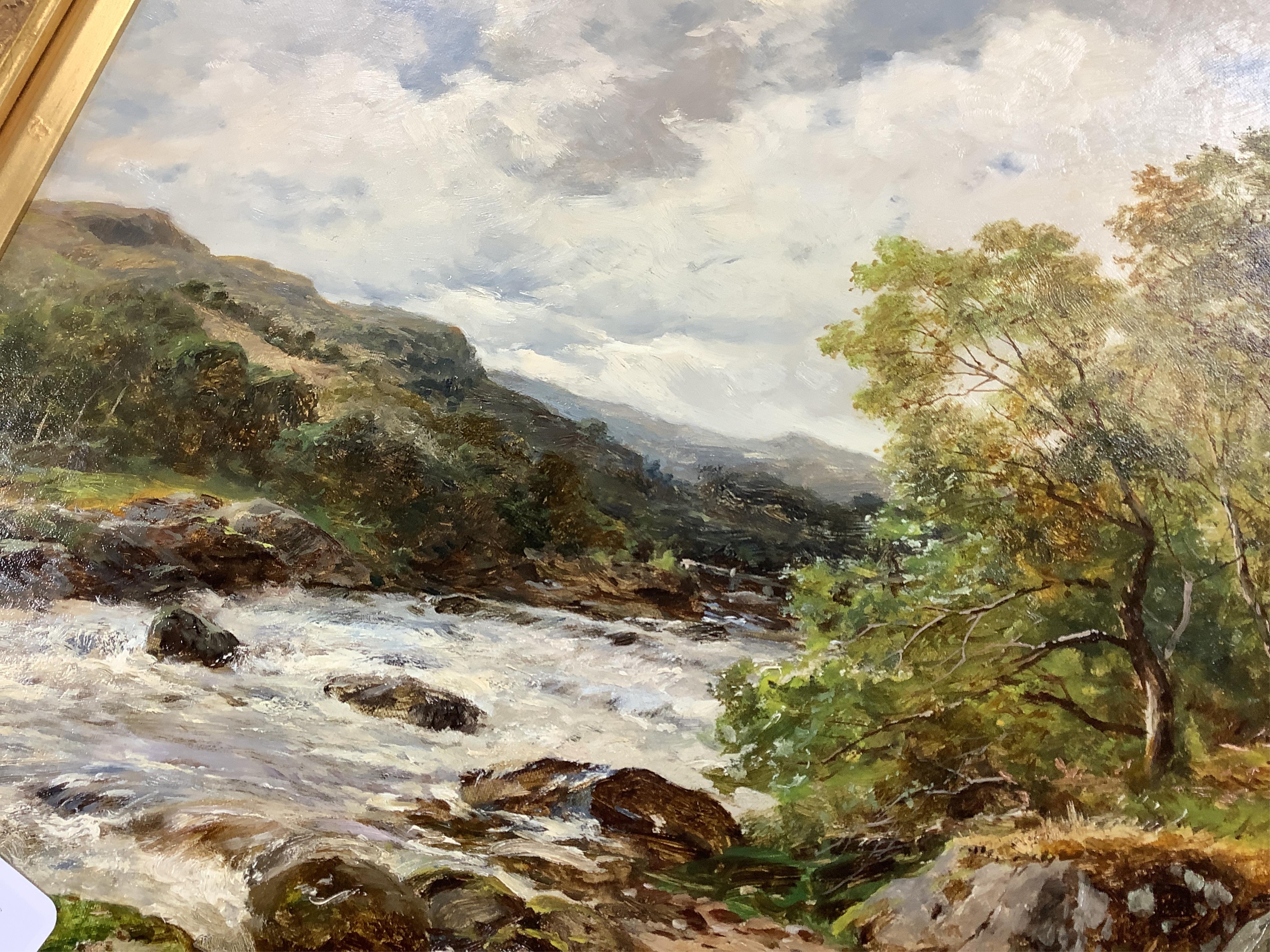 David Bates, 'A Spate on the Lledr', signed and dated 1909, Haynes Fine Art of Broadway, paperwork and label verso, oil on canvas, 45 x 60cm, ornate gilt frame